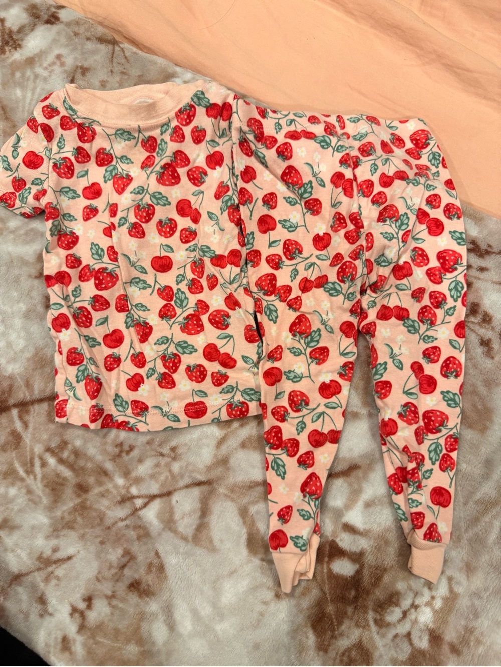 wonder nation Pink Strawberry Pajama Set with Green Accents